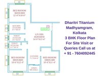 Dharitri Titanium Madhyamgram, Kolkata 3 BHK Floor Plan 1258 Sqft