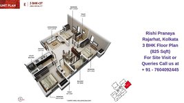 Rishi Pranaya Rajarhat, Kolkata 3 BHK Floor Plan 825 Sqft