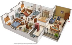 3 BHK floor plan of Suncrest Estate