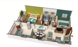 2 BHK Floor Plan of DSR White Waters Phase 2