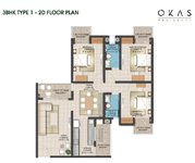 3 BHK Floor Plan Okas Residency