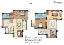 BBD Green City Sunbreeze II Faizabad Road, Lucknow 3 BHK Penthouse Floor Plan 2375 sqft