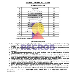 Arihant Amisha Taloja Navi Mumbai Payment Schedule