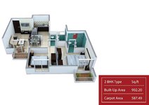 2 BHK Floor plan of VBHC Plamhaven Phase 2