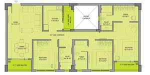 3 BHK Floor Plan of One Prime