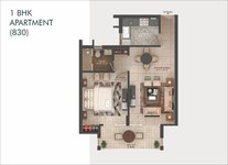 1 BHK Floor Plan of Infinity Greens