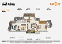 3 bhk floor plan of Kumar Sunrise
