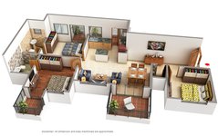 3 BHK floor Plan of Purva Silversands