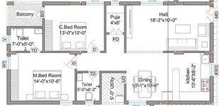 2 BHK floor plan of sowbhagya nivas 4