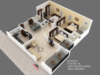 Floor Plan Of 3BHK Of Green Space The Hive