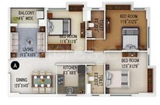 Floor plan of 3 BHK Apartments