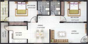 2 BHK Floor plan of Arcade Elegance