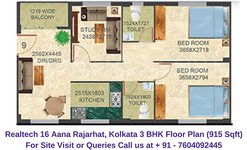 Realtech Nirman 16 Aana Rajarhat, Kolkata 3 BHK Floor Plan 915 Sqft