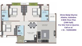 Shree Balaji Skyrise Atladra, Vadodara 3 BHK Floor Plan 1560 Sqft