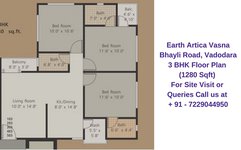 Earth Artica Vasna Bhayli Road, Vadodara 3 BHK Floor Plan 1280 Sqft