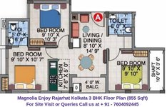 Magnolia Enjoy Rajarhat Kolkata 3 BHK Floor Plan 855 Sqft