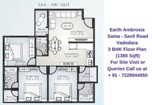 Earth Ambrosia Sama - Savli Road Vadodara 3 BHK Floor Plan 1385 Sqft