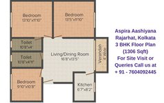 Aspira Aashiyana Rajarhat, Kolkata 3 BHK Floor Plan 1306 Sqft
