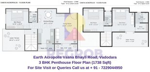 Earth Acropolis Vasna Bhayli Road, Vadodara 3 BHK Floor Plan 1738 Sqft