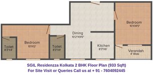 SGIL Residenzza Kolkata 2 BHK Floor Plan 933 Sqft