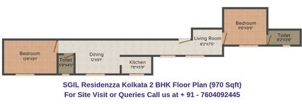 SGIL Residenzza Kolkata 2 BHK Floor Plan 970 Sqft