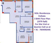 SGIL Residenzza Kolkata 3 BHK Floor Plan 1079 Sqft