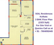 SGIL Residenzza Kolkata 3 BHK Floor Plan 1323 Sqft
