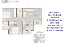 Earth Icon - 2 New VIP Road, Vadodara 2 BHK Floor Plan 837 Sqft