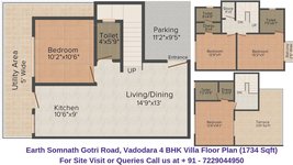 Earth Somnath Gotri Road, Vadodara 4 BHK Villa Floor Plan 1734 Sqft