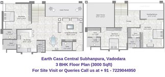 Earth Casa Central Subhanpura, Vadodara 3 BHK Floor Plan 3000 Sqft