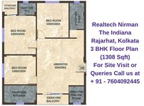 Realtech Nirman The Indiana Rajarhat, Kolkata 3 BHK Floor Plan 1308 Sqft