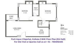 Purti Aqua 2 Rajarhat, Kolkata 2 BHK Floor Plan 914 Sqft