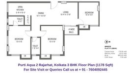 Purti Aqua 2 Rajarhat, Kolkata 3 BHK Floor Plan 1178 Sqft