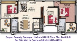 Sugam Serenity Sonarpur Station Road, Kolkata 3 BHK Floor Plan 1443 Sqft