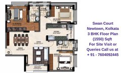 Swan Court Newtown, Kolkata 3 BHK Floor Plan 1550 Sqft