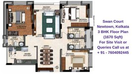 Swan Court Newtown, Kolkata 3 BHK Floor Plan 1670 Sqft