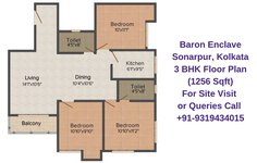 Baron Enclave Sonarpur, Kolkata 3 BHK Floor Plan 1256 Sqft