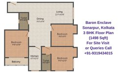 Baron Enclave Sonarpur, Kolkata 3 BHK Floor Plan 1498 Sqft
