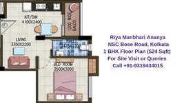 Riya Manbhari Ananya NSC Bose Road, Kolkata 1 BHK Floor Plan 524 Sqft
