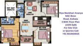 Riya Manbhari Ananya NSC Bose Road, Kolkata 3 BHK Floor Plan 1029 Sqft