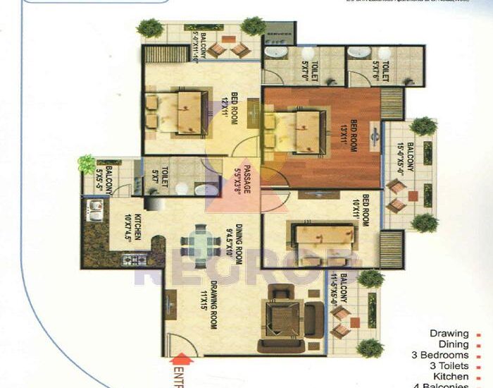 3 BHK Apartment in Wall Rock Aishwaryam