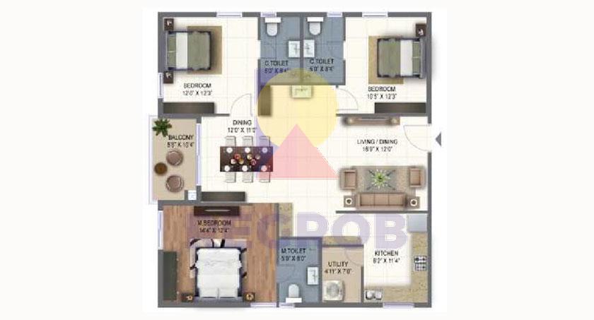 3 bhk apartment for sale in Ramky One Marvel