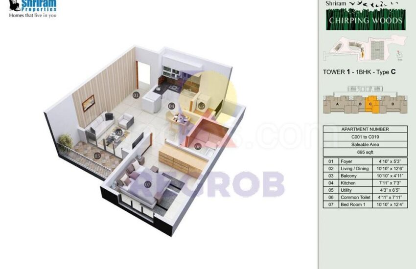 1 BHK for sale in Shriram Chirping Woods
