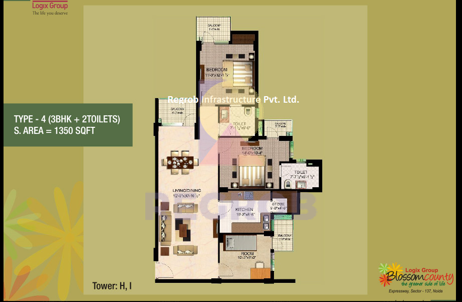 3 BHK Apartment in Blossom County