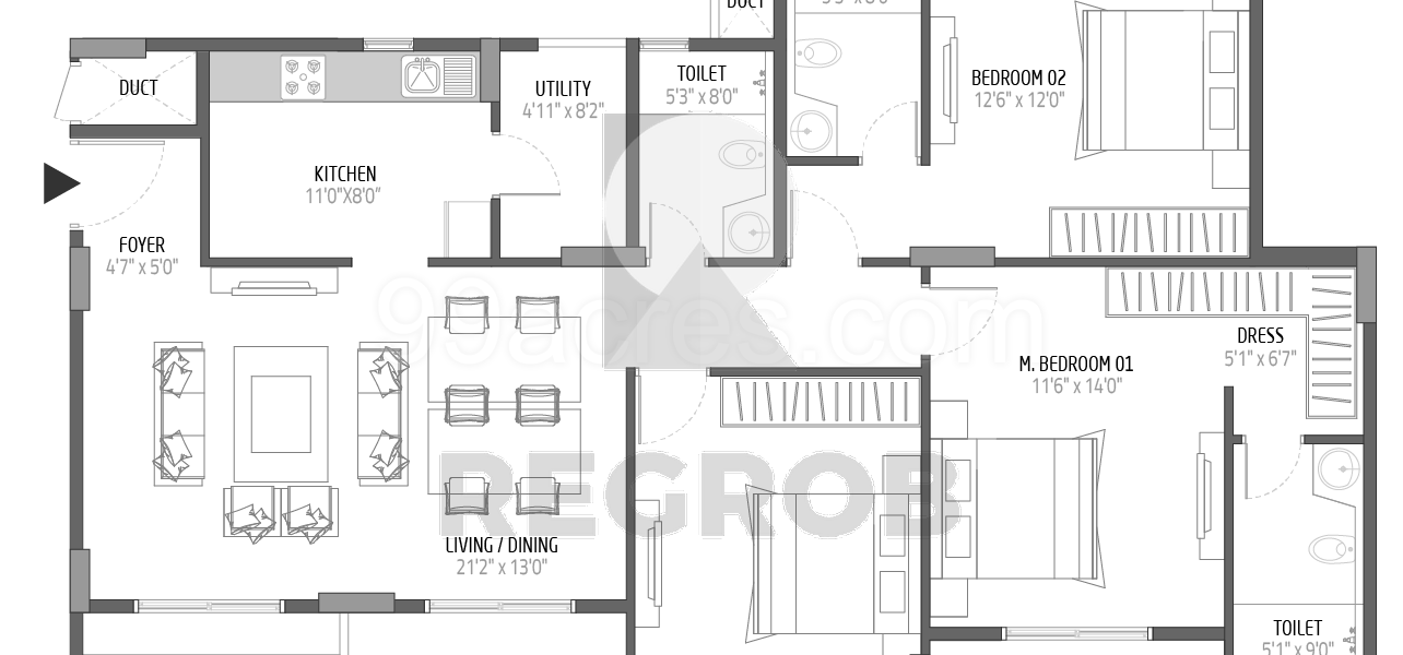 3 BHK for sale in Orchid Lakeview