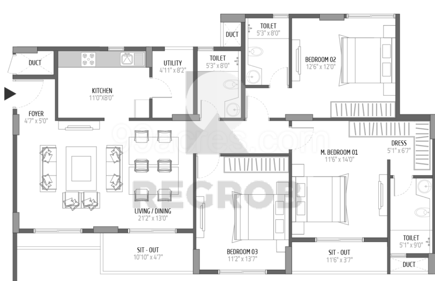 3 BHK for sale in Orchid Lakeview
